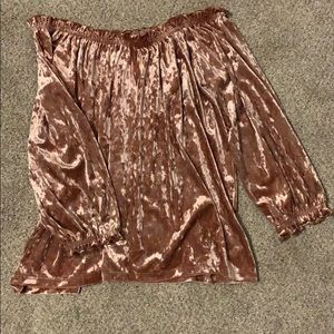 Pink Velvet Off the Shoulder Gap Shirt